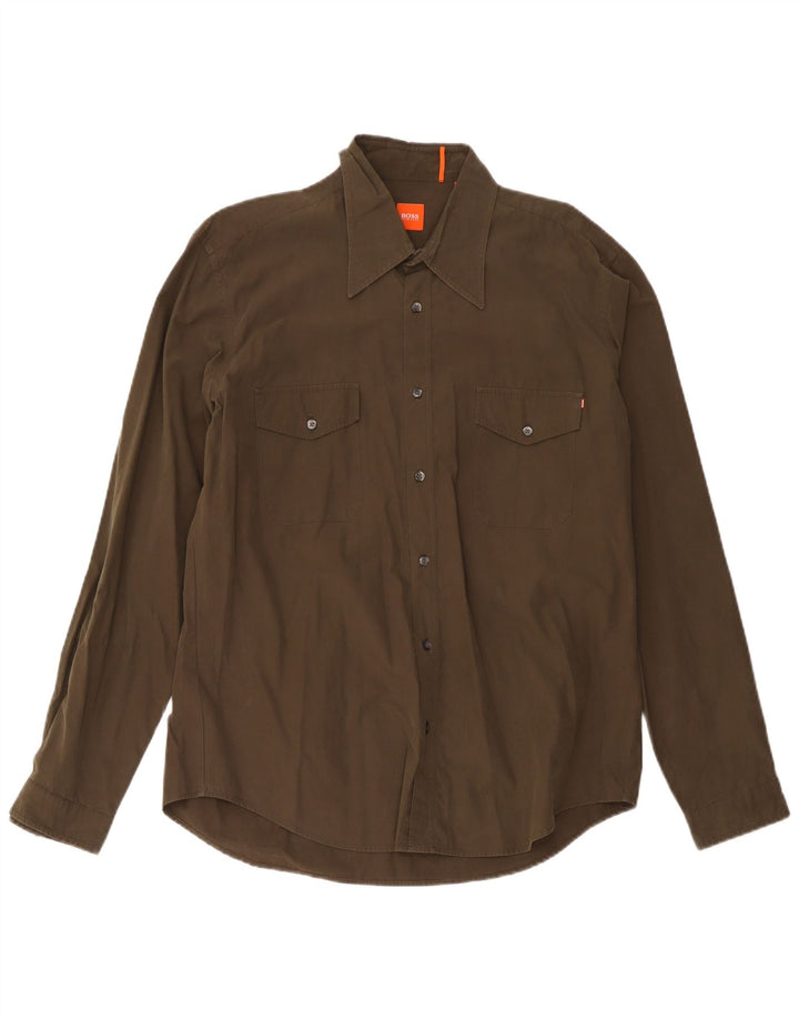 Hugo Boss Herreskjorte Stor Khaki Bomuld
