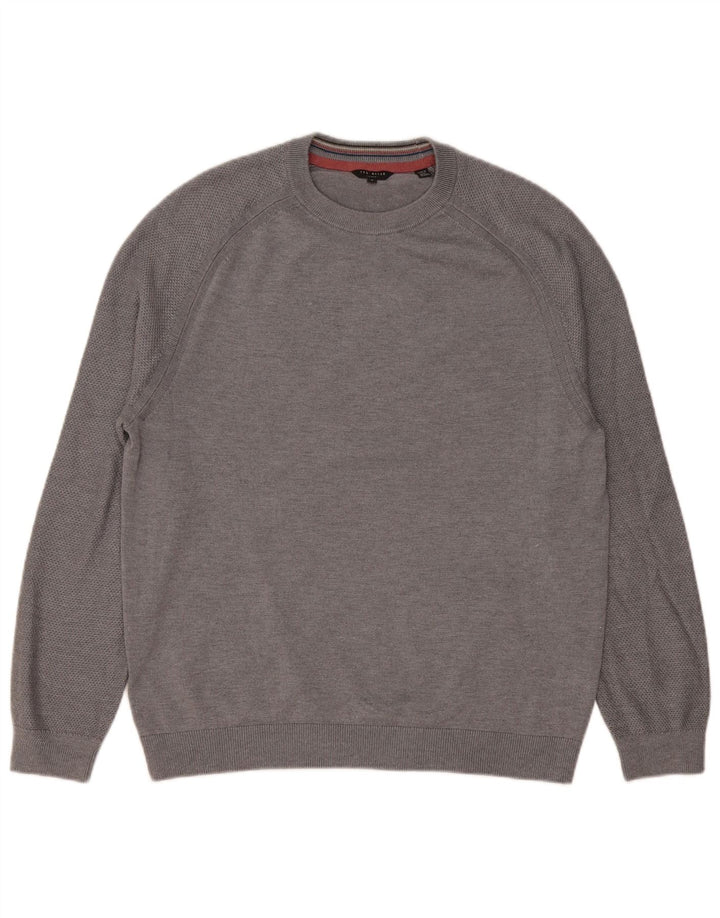 Ted Baker Herre Crew Neck Jumper Sweater Størrelse 4 Stor Grå Polyester