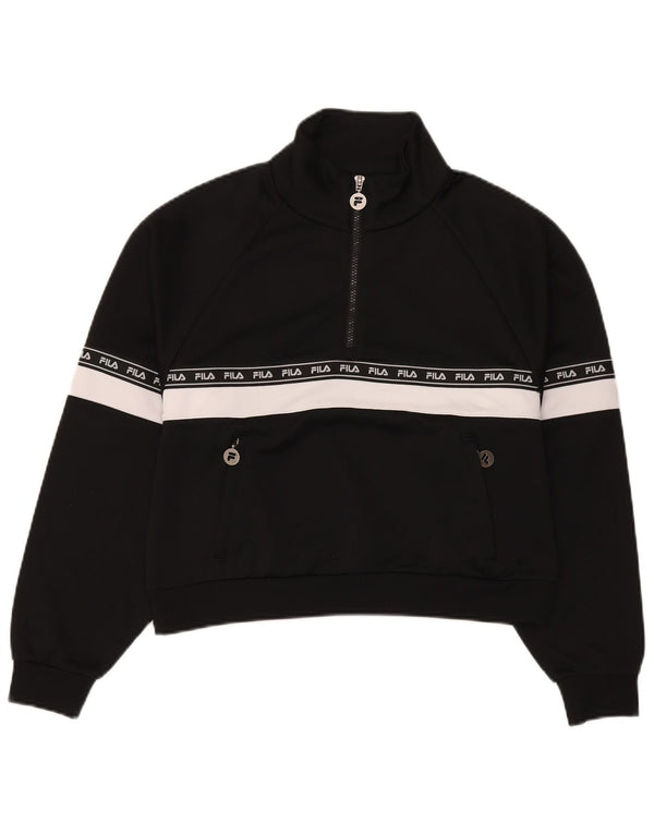 Fila Dame Grafisk Sweatshirt Jumper UK 14 Medium Sort Colourblock Sports