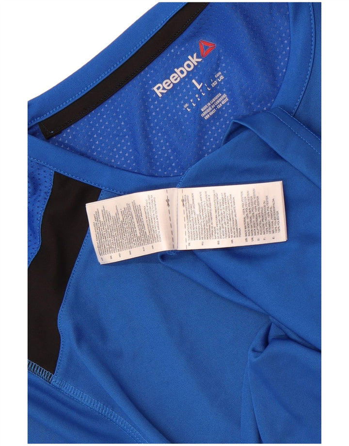 Reebok Dame T-Shirt Top UK 16 Large Blue Colourblock Polyester