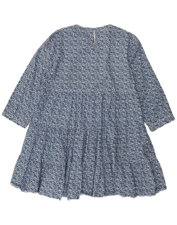 Zara Kvinders 3/4-ærmede Tiered Dress UK 18 XL Blå Blomsterbomuld