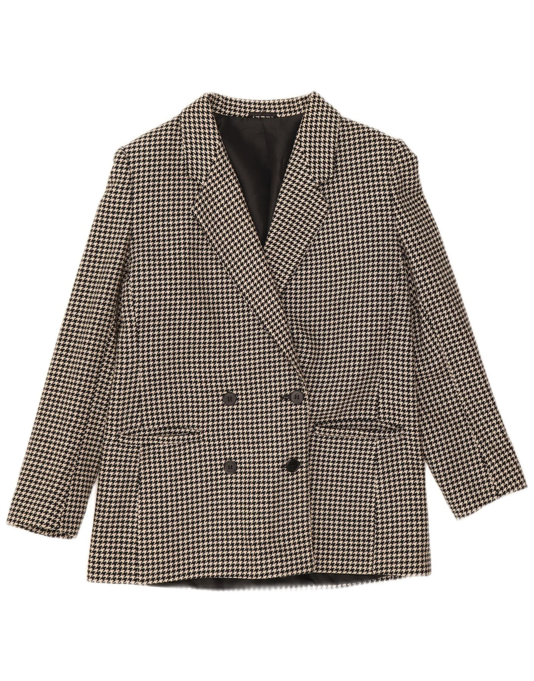 Vintage Dame Dobbeltradet Blazer Jacket UK 12 Medium Black Houndstooth
