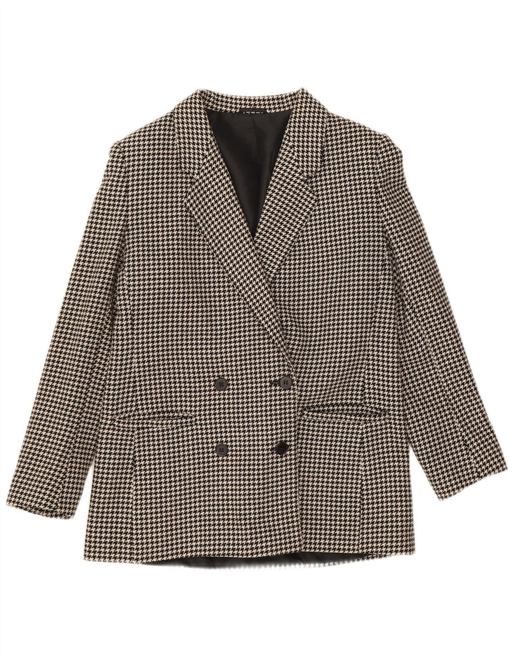 Vintage Dame Dobbeltradet Blazer Jacket UK 12 Medium Black Houndstooth