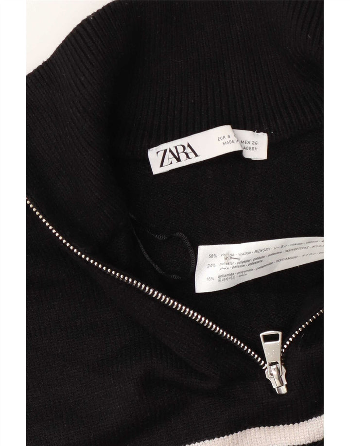 Zara Dame Oversized Zip Neck Jumper Sweater UK 10 Lille Sort Stribet