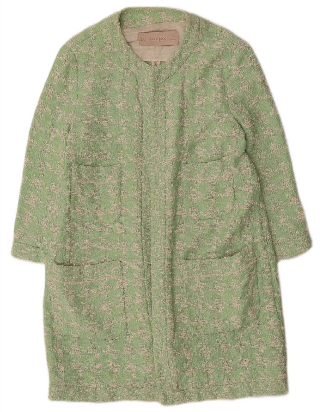 Zara Dame Overfrakke UK 14 Medium Green Houndstooth Bomuld