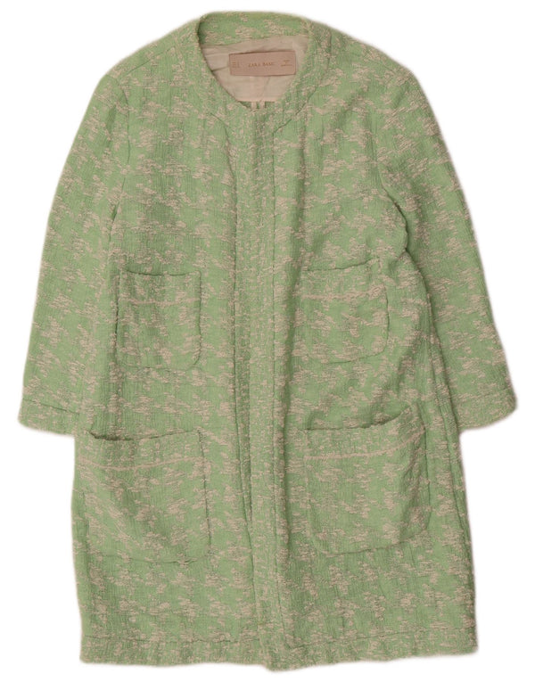 Zara Dame Overfrakke UK 14 Medium Green Houndstooth Bomuld