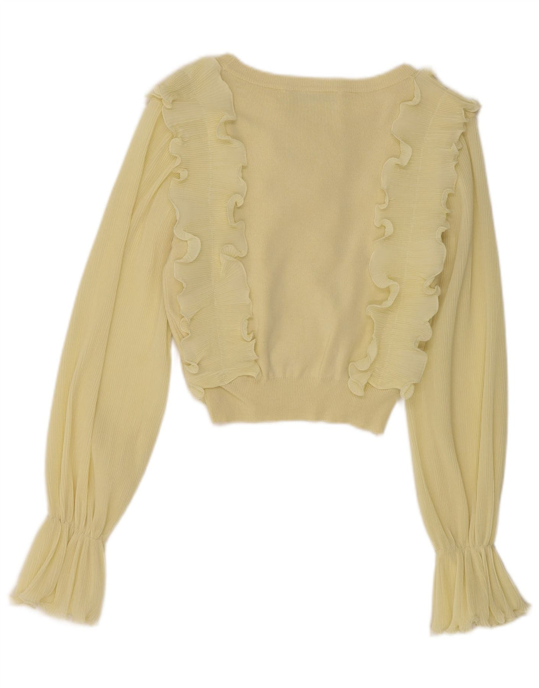 Zara Womens Crop langærmet flæse foran bluse Top UK 8 Small Yellow