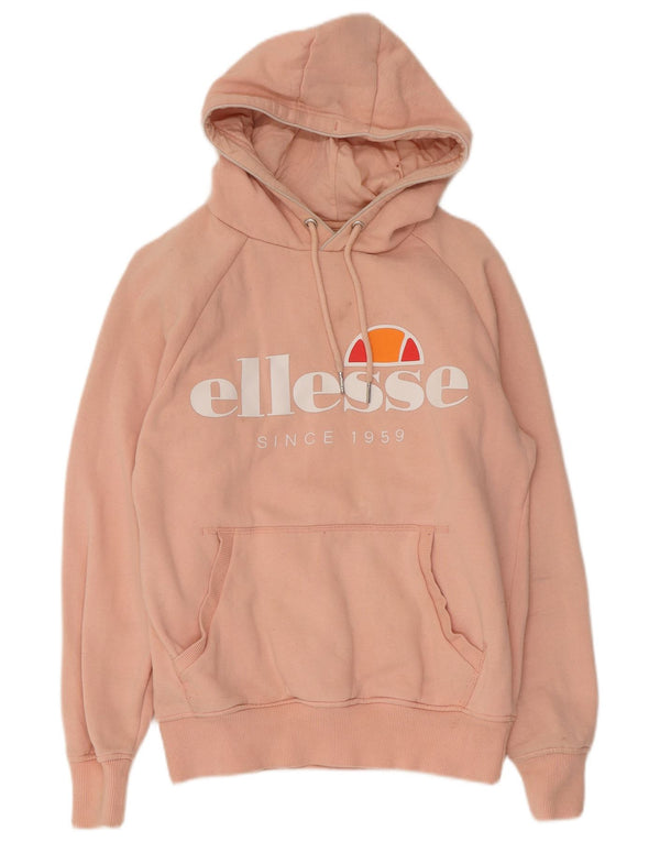 Ellesse Dame Grafisk Hoodie Jumper UK 10 Small Pink Bomuld