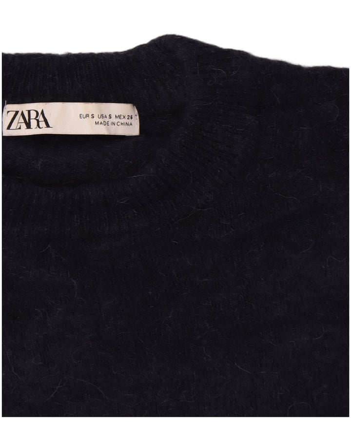 Zara Dame Oversized Crew Neck Jumper Sweater UK 10 Small Navy Blue