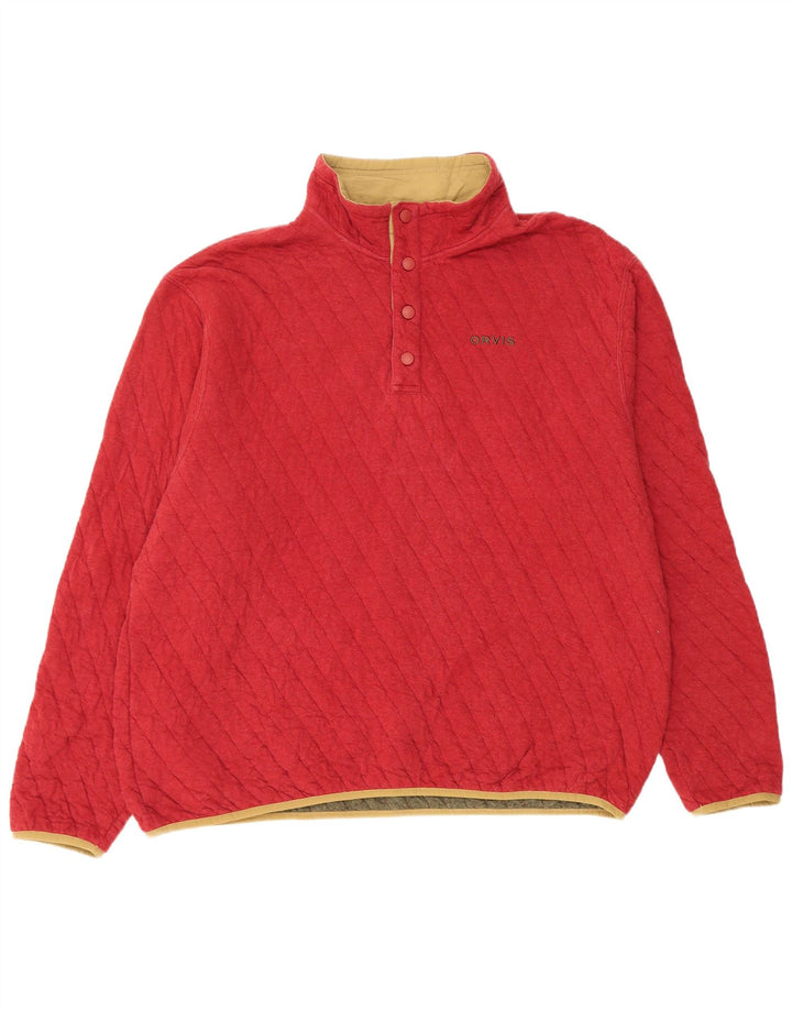 Orvis Herre Button Neck Sweatshirt Jumper XL Rød Bomuld