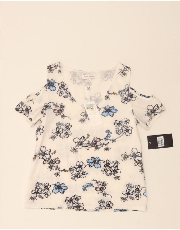 MARC ANGELO Womens Off Shoulder Top UK 8 Small White Floral Polyester Vintage Marc Angelo and Second-Hand Marc Angelo from Messina Hembry 
