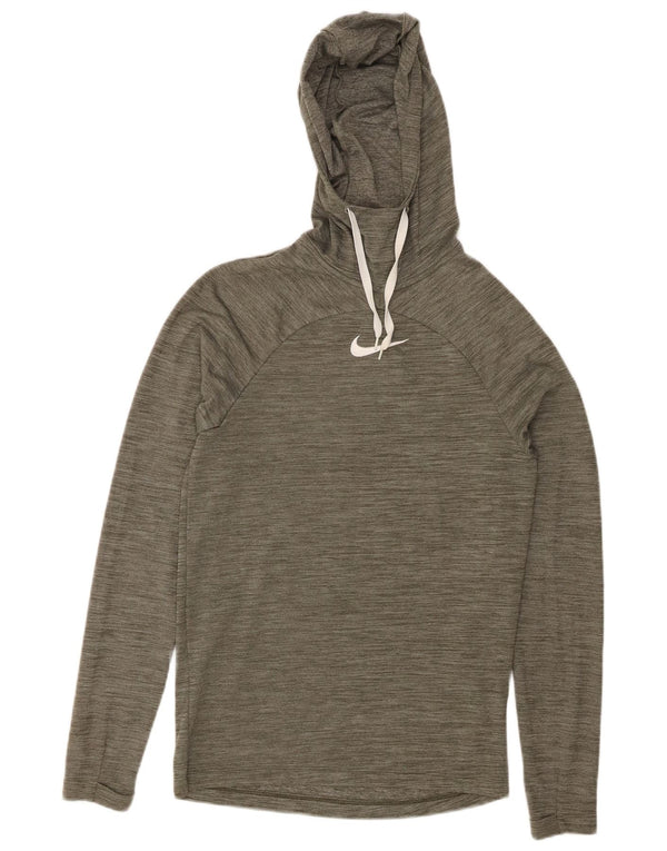 NIKE Dri Fit Hoodie Jumper UK 6 XS Khaki Flecked Polyester
