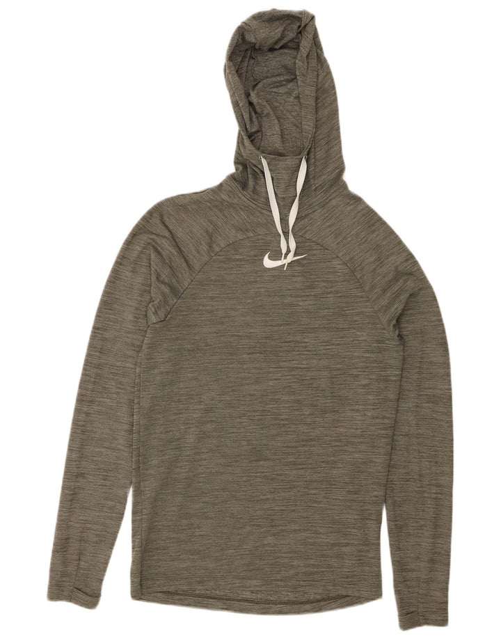 NIKE Dri Fit Hoodie Jumper UK 6 XS Khaki Flecked Polyester