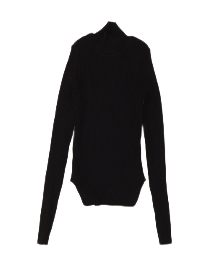 ZARA Womens Crop Turtle Neck Jumper Sweater UK 8 Small Black Viscose