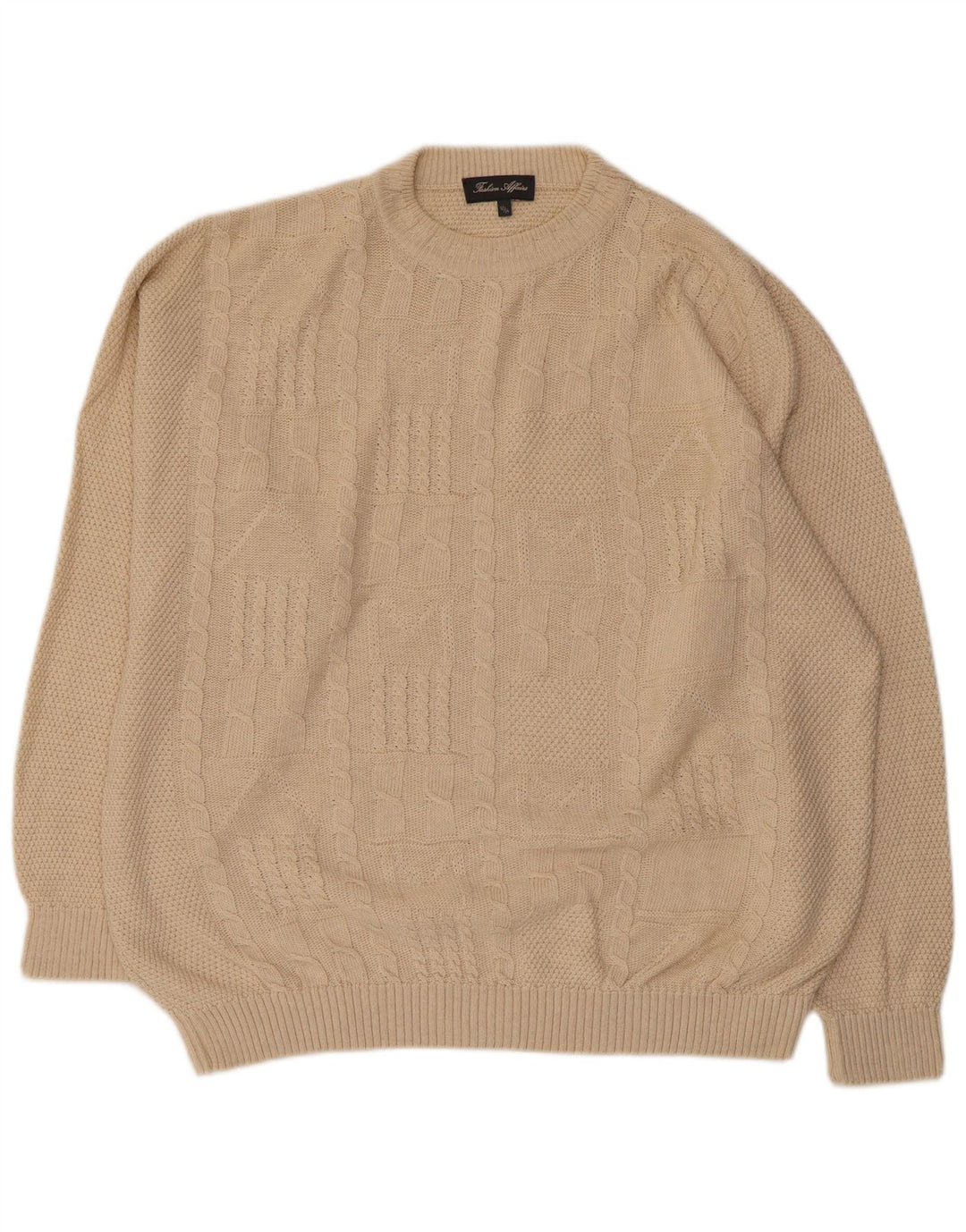 VINTAGE Herre sweater med rund hals EU 52/54 Stor beige bomuld