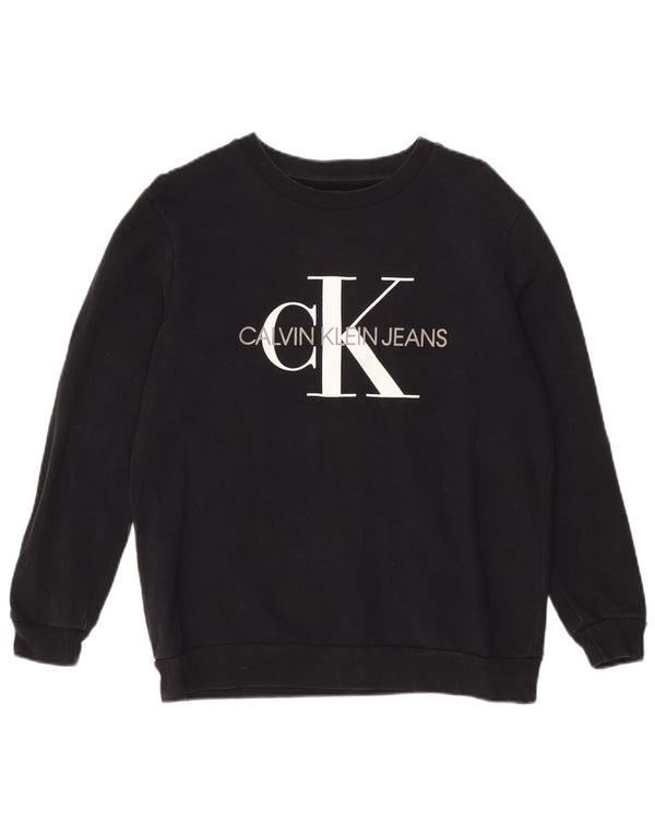 Calvin Klein Jeans Dame Grafisk Sweatshirt Jumper UK 12 Medium Sort