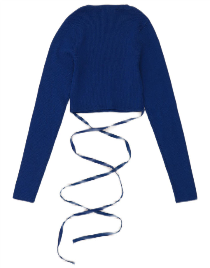 ZARA Womens Crop Boat Neck Jumper Sweater UK 8 Small Blue Viscose