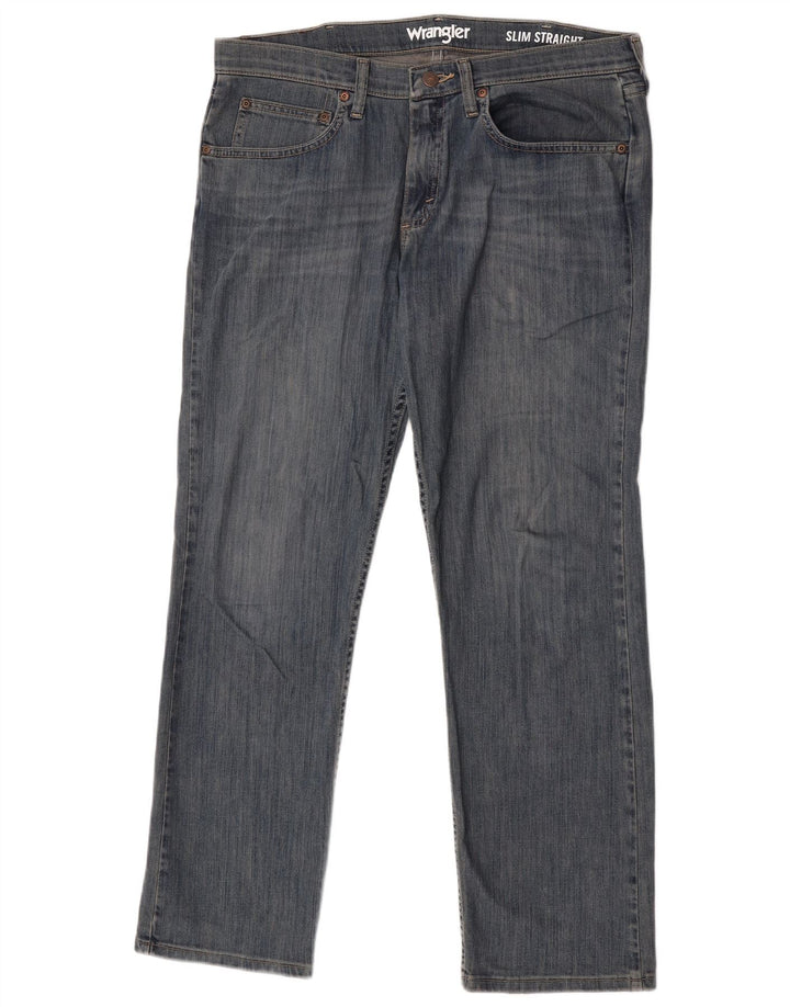 Wrangler Herre Slim Straight Jeans W34 L30 Blå Bomuld