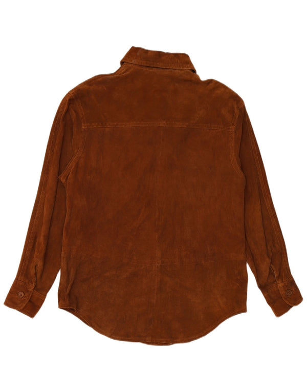 VINTAGE ruskindsskjorte til kvinder UK 16 Large Brown