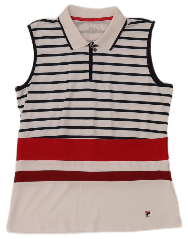 Fila ærmeløs poloshirt til kvinder UK 18 XL Hvidstribet polyester