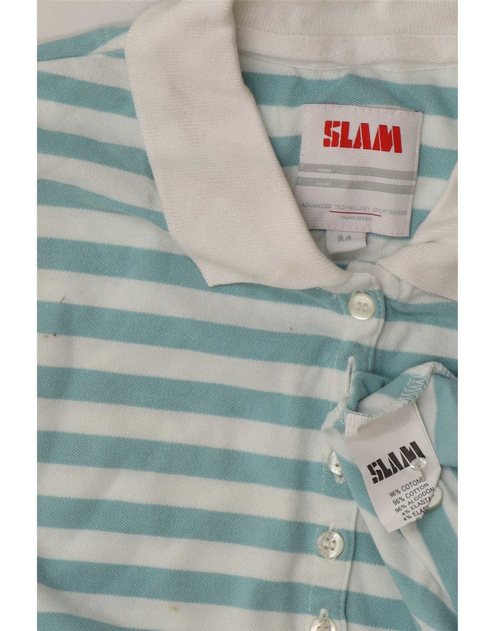 Slam Dame Polo Shirt UK 14 Mellem blå stribet bomuld