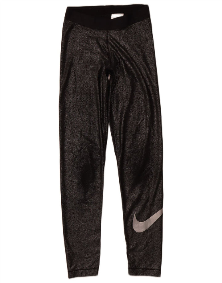 NIKE Dri Fit grafiske leggings til kvinder UK 8 Lille sort polyester
