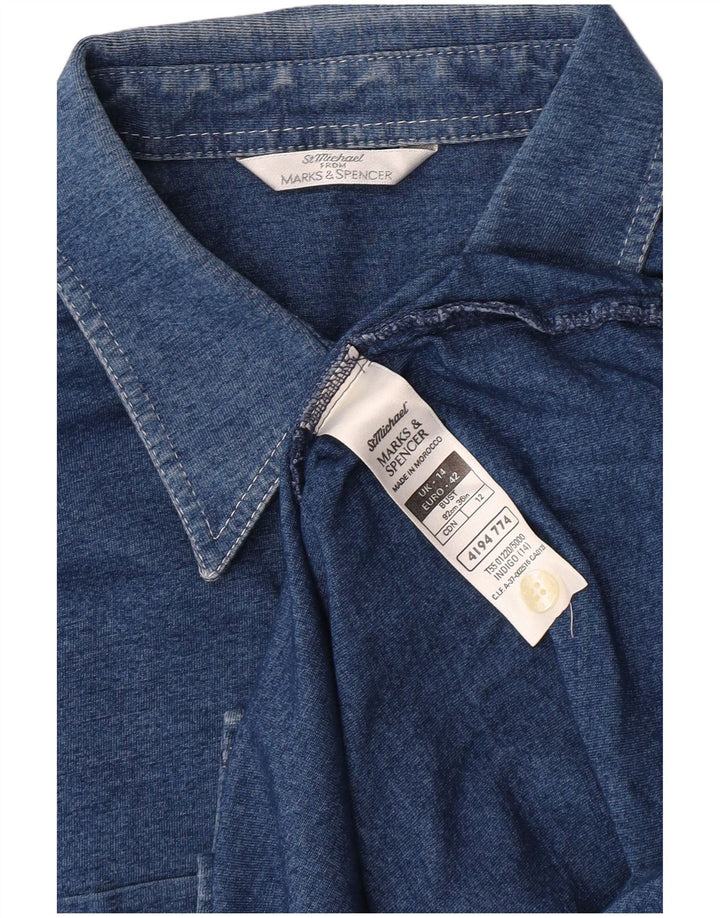 Marks & Spencer Dameskjorte UK 14 Mellem marineblå bomuld