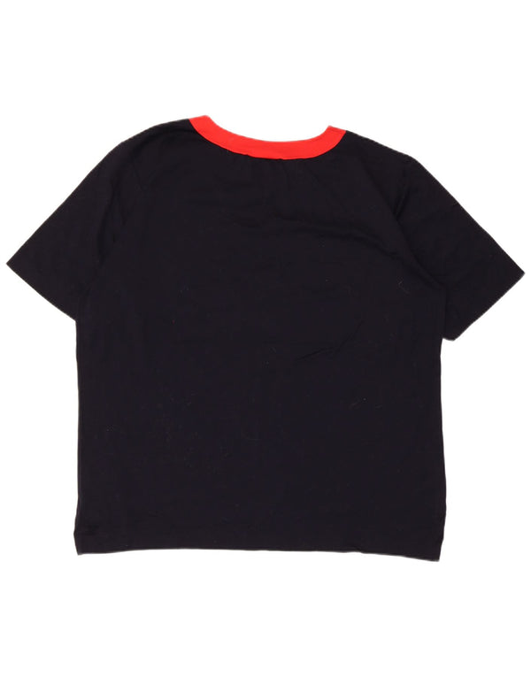 Vintage Dame Grafisk T-Shirt Top UK 16 Large Navy Blue