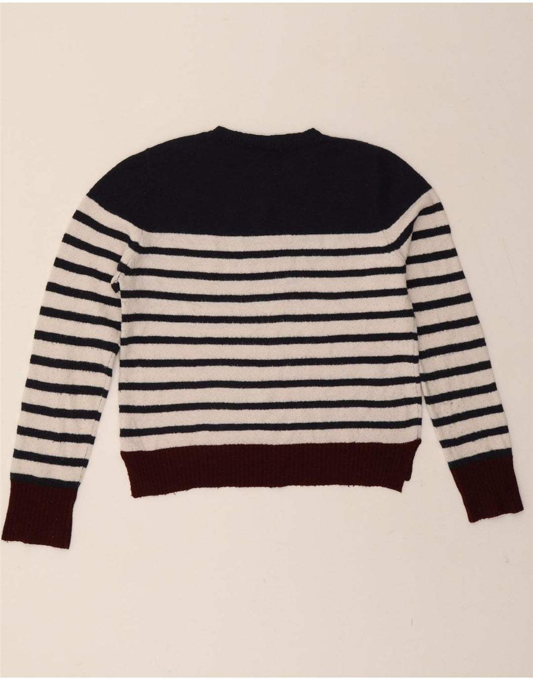 OASIS Womens Crop Crew Neck Jumper Sweater UK 14 Medium Navy Blue Striped Vintage Oasis and Second-Hand Oasis from Messina Hembry 