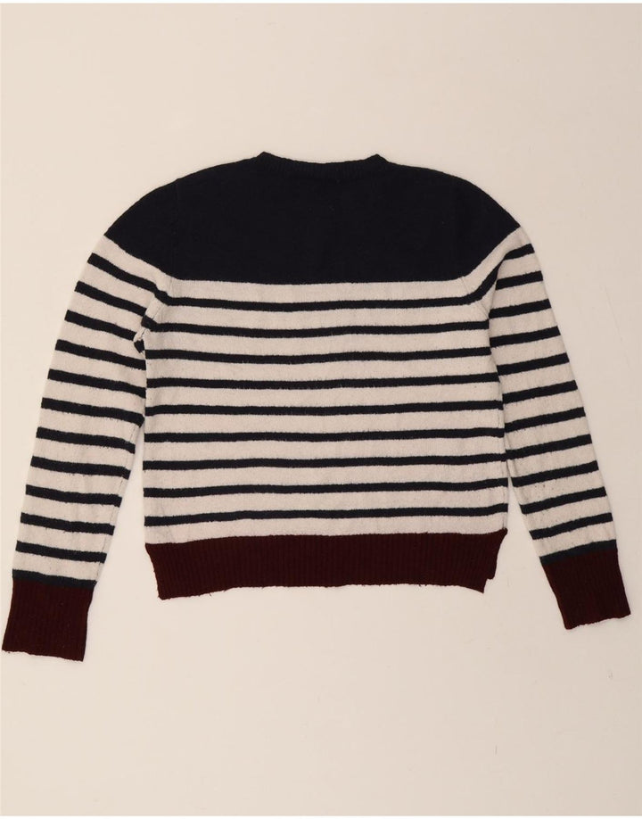 OASIS Womens Crop Crew Neck Jumper Sweater UK 14 Medium Navy Blue Striped Vintage Oasis and Second-Hand Oasis from Messina Hembry 