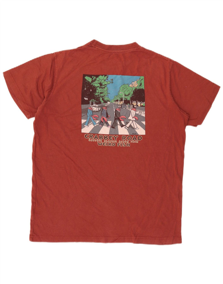Weird Fish Herre grafisk T-shirt Top Medium rødbrun bomuld