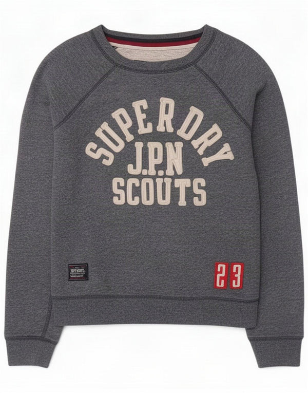 Superdry Grafisk Sweatshirt-trøje til kvinder UK 14 Medium Navy Blue Cotton