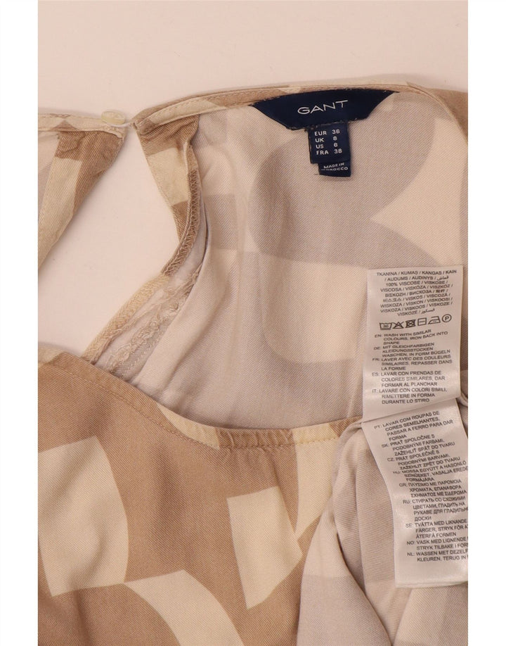Gant Dame Oversized Bluse Top UK 8 Small Beige Geometrisk Viscose