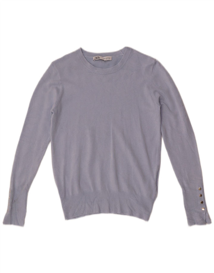 Zara Dame Boat Neck Jumper Sweater UK 12 Medium Blue Viscose