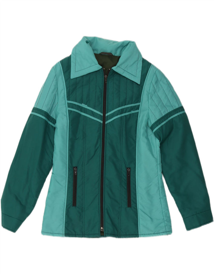 Vintage vindjakke til kvinder, UK 12 Medium Green Colourblock Polyester