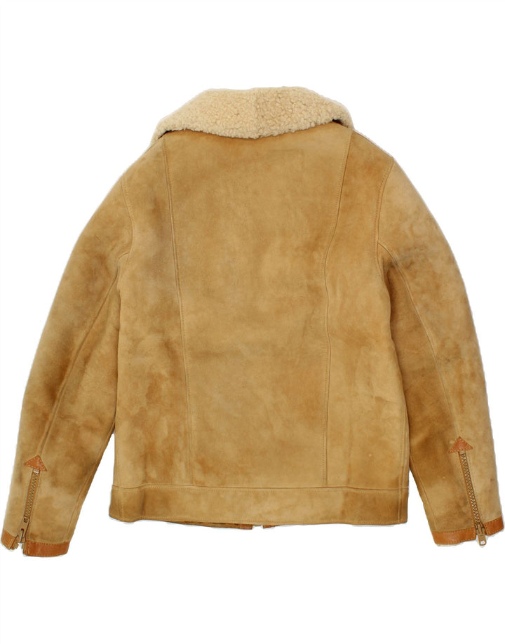 VINTAGE Herre Shearling Jacket UK 36 Small Beige Shearling