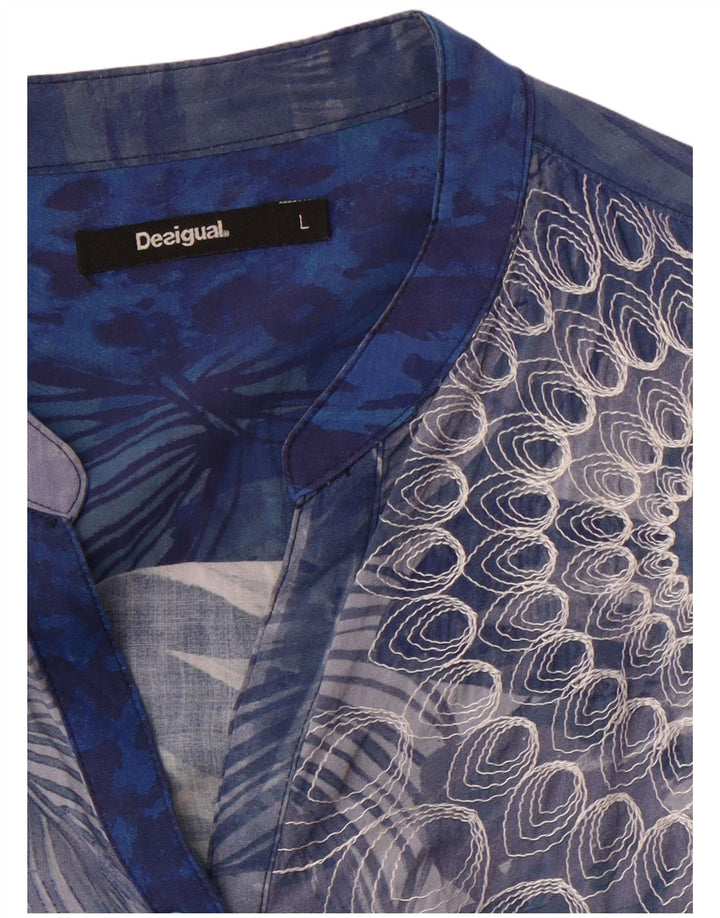 DESIGUAL Dame Skjorte Bluse UK 14 Large Blue Floral
