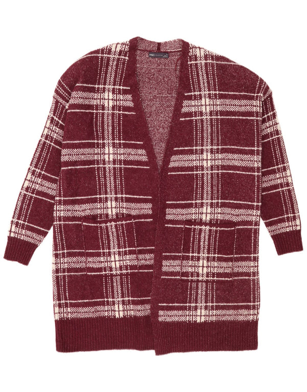 Marks & Spencer Dame Longline Cardigan Sweater UK 18 XL Burgundy Plaid