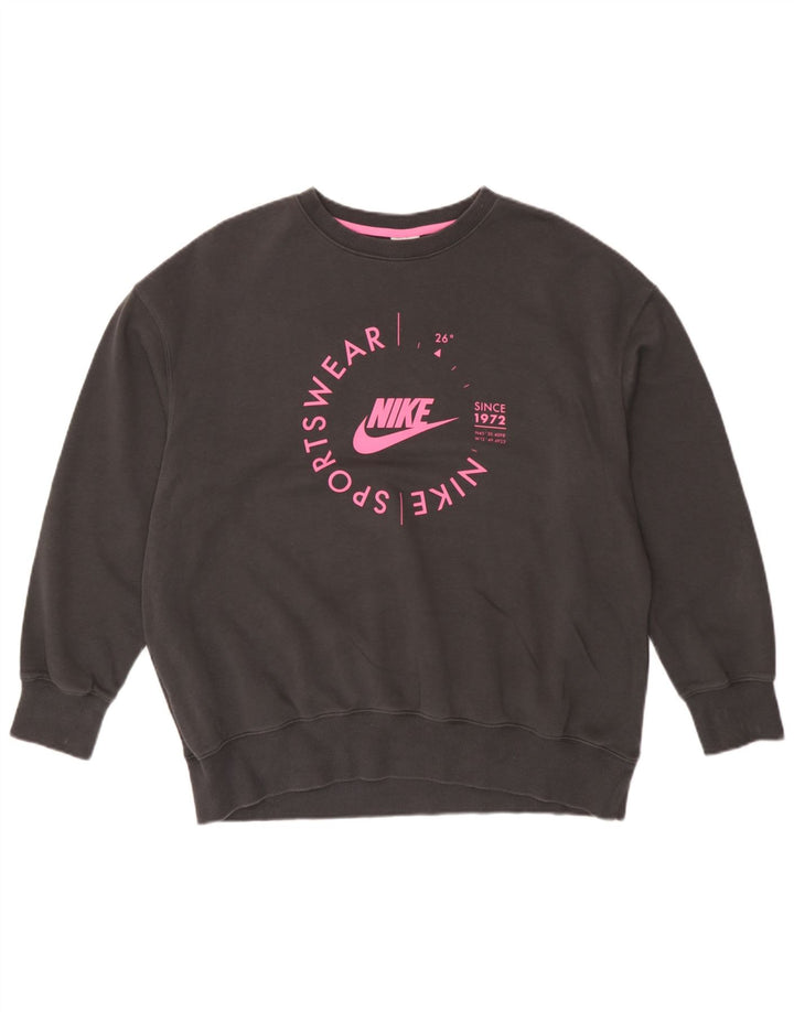 Nike Womens Graphic Oversized Sweatshirt Jumper UK 14 Medium Grey Bomuld