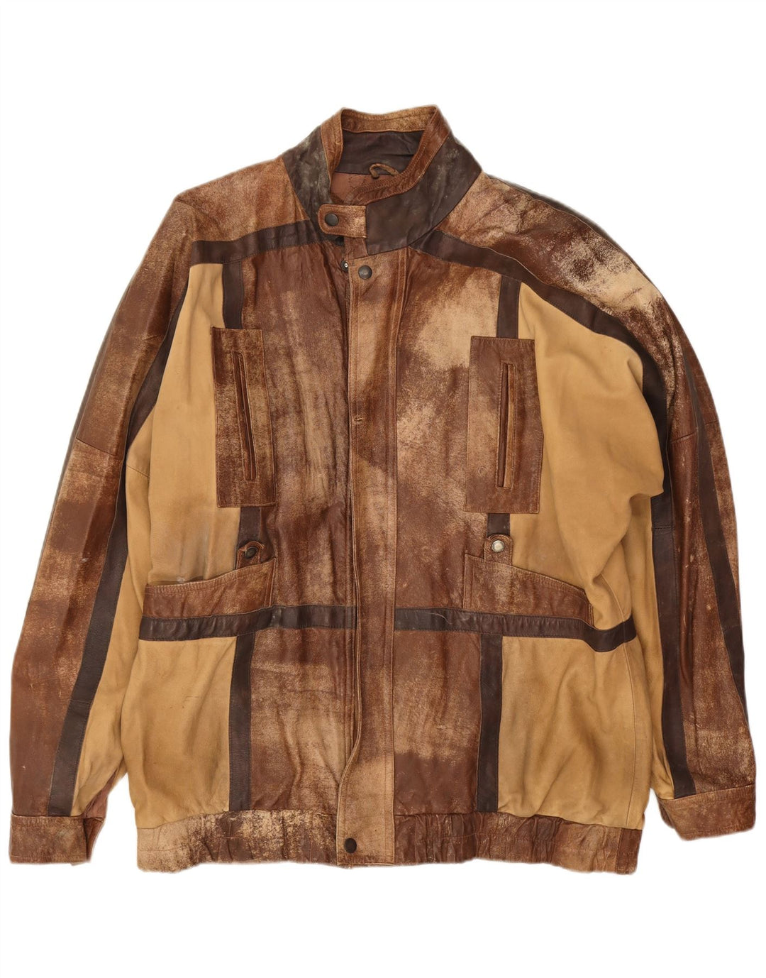 Vintage herre læderjakke UK 44 2XL brun patchwork