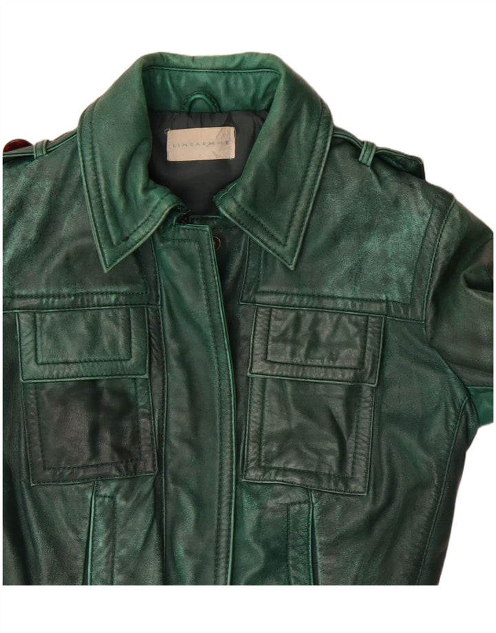 Linea Emme Dame Military Læderjakke UK 8 Lille Grøn
