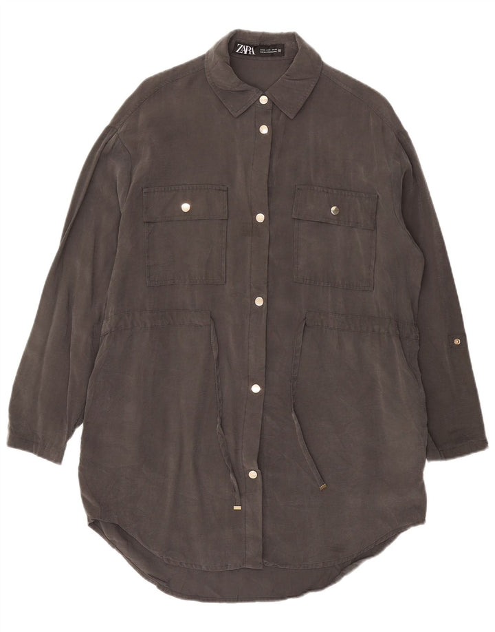 Zara skjortekjole til kvinder UK 14 Medium Grey Viscose