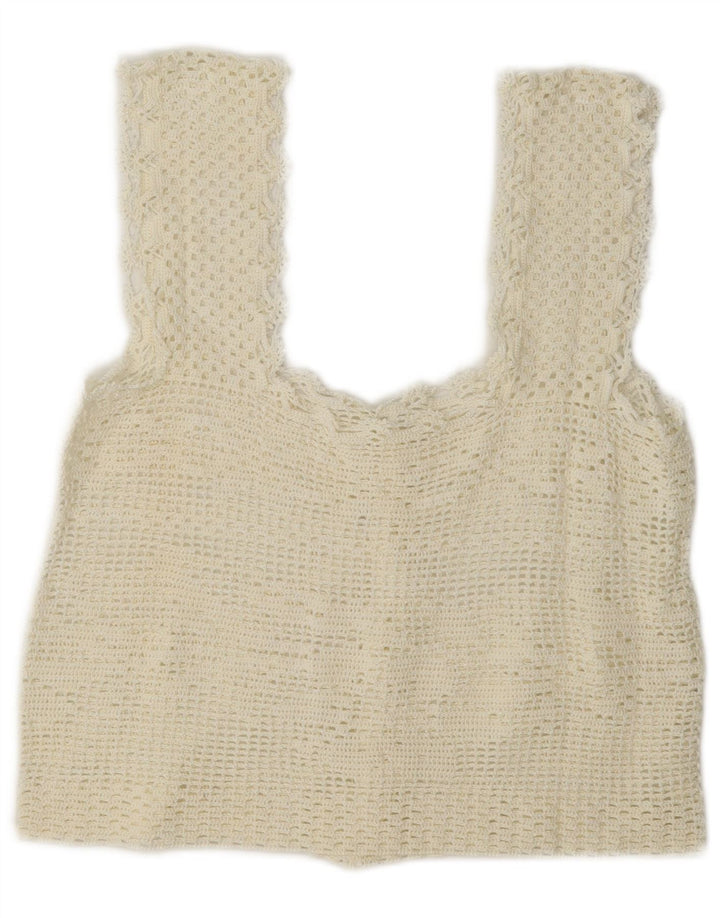 Vintage hæklet ærmeløs Crop Top til kvinder, UK 12 Medium Off White