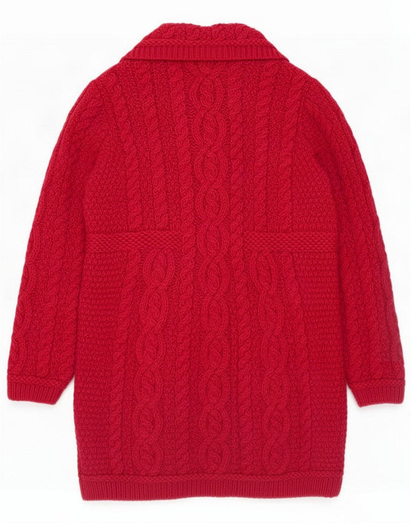 Aran Crafts Girls Loose Fit Cardigan Sweater 6-7 Years Red Merino Wool