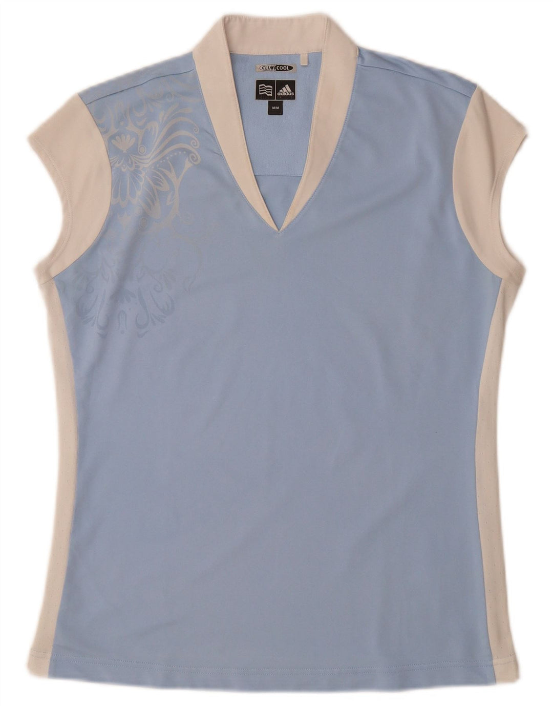 ADIDAS Dame Climacool T-Shirt Top UK 14 Medium Blue Colourblock