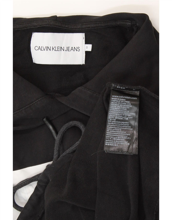 CALVIN KLEIN Dame Crop Graphic Hoodie Jumper UK 10 Small Black