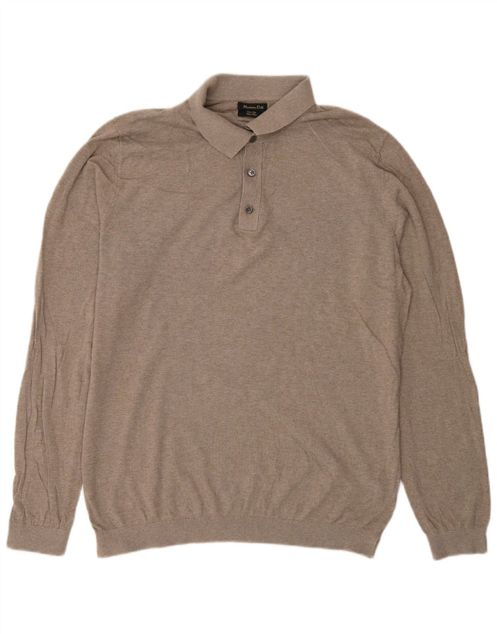 Massimo Dutti Herre Polo Neck Jumper Sweater Medium Beige Bomuld