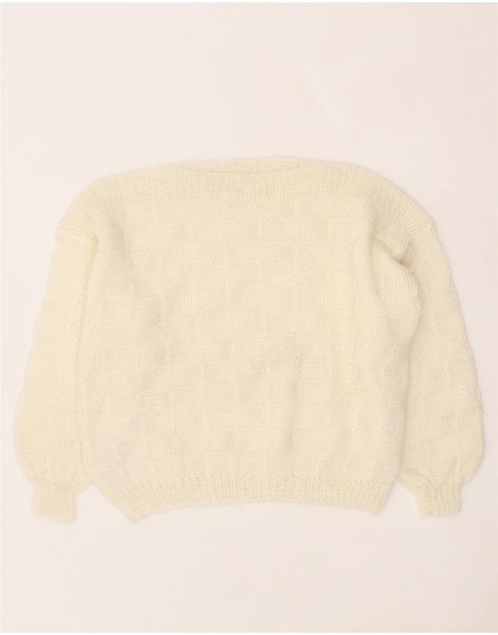VINTAGE Womens Oversized Boat Neck Jumper Sweater UK 16 Large White Vintage Vintage and Second-Hand Vintage from Messina Hembry 