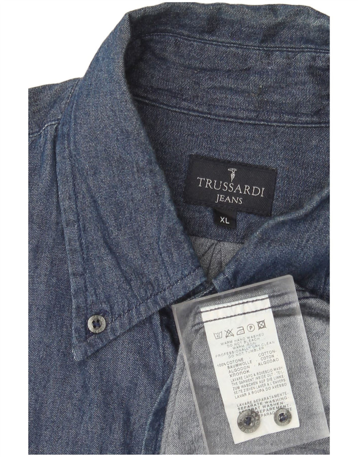Trussardi Jeans Herre Denim Shirt XL Navy Blue Bomuld