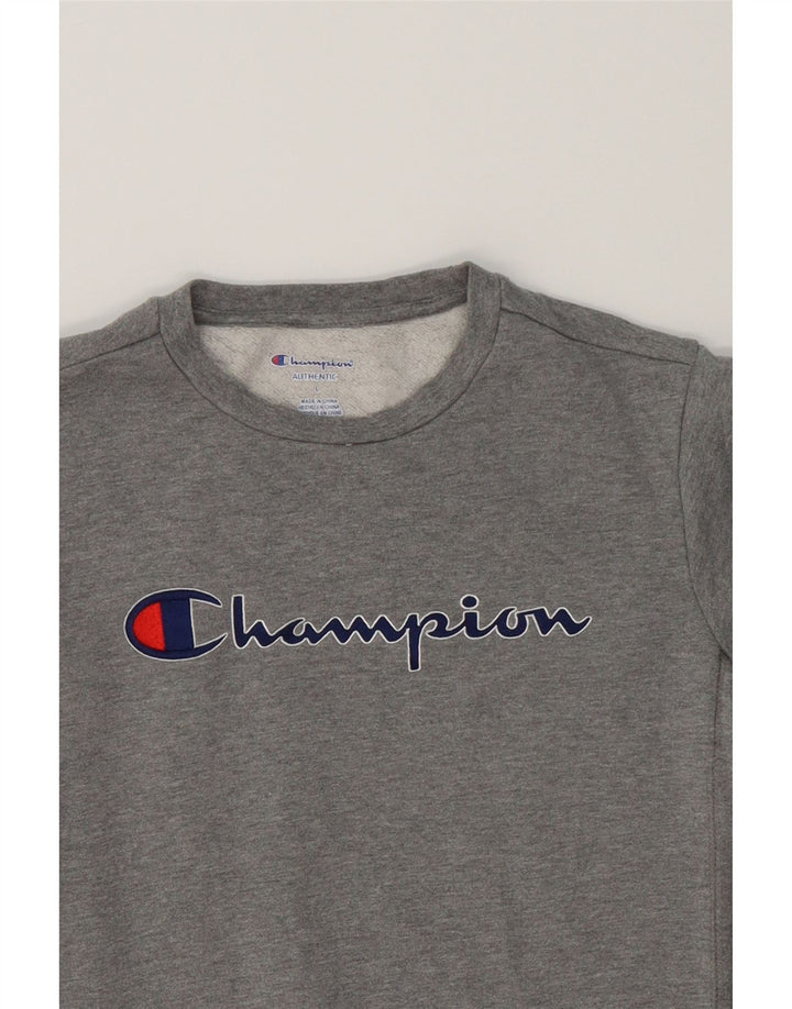 CHAMPION Womens Graphic Sweatshirt Jumper UK 14 Large Grey Cotton Vintage Champion and Second-Hand Champion from Messina Hembry 